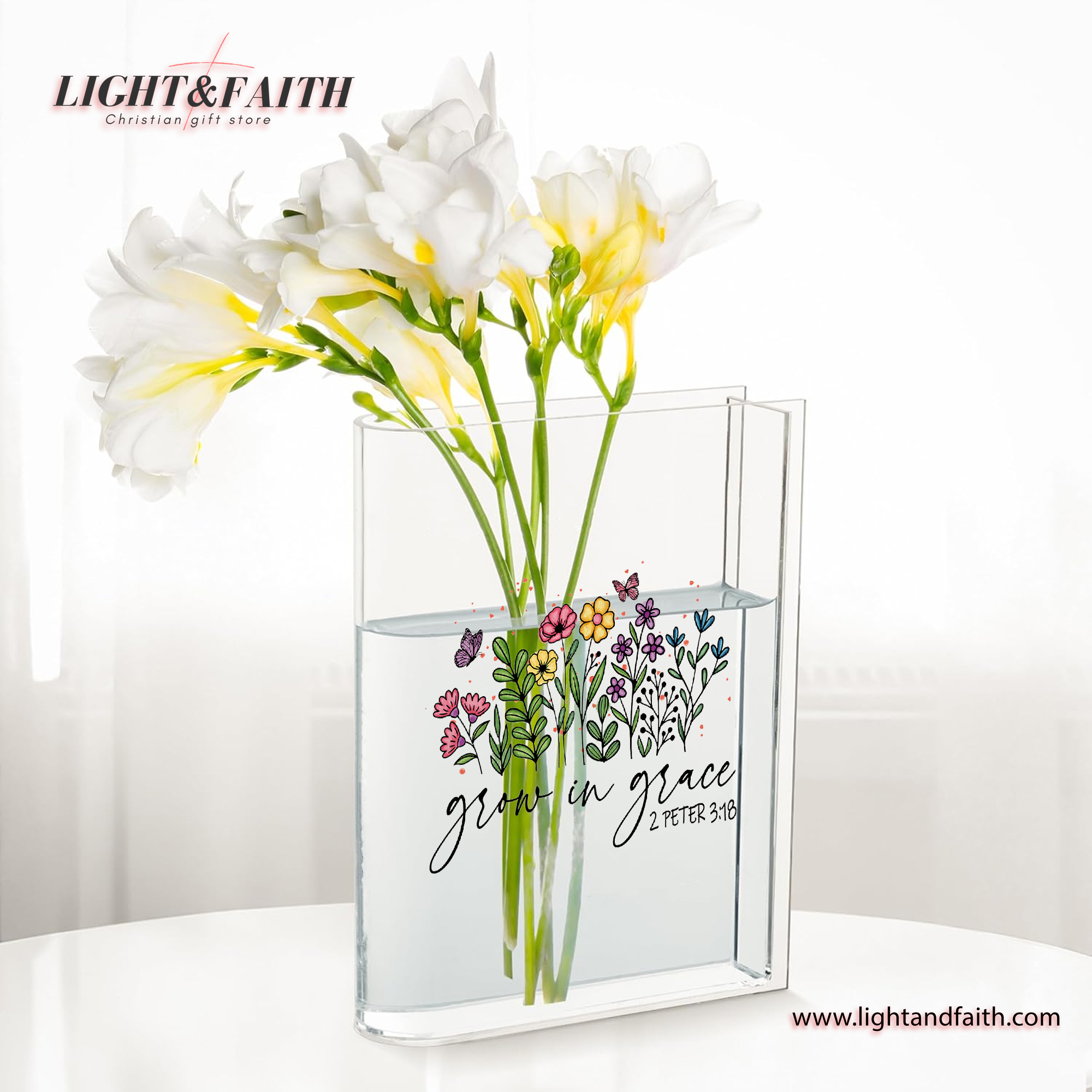 Grow in Grace Book Vase, Christian Book Vase, Bible Verse Book Shaped Flower Vase